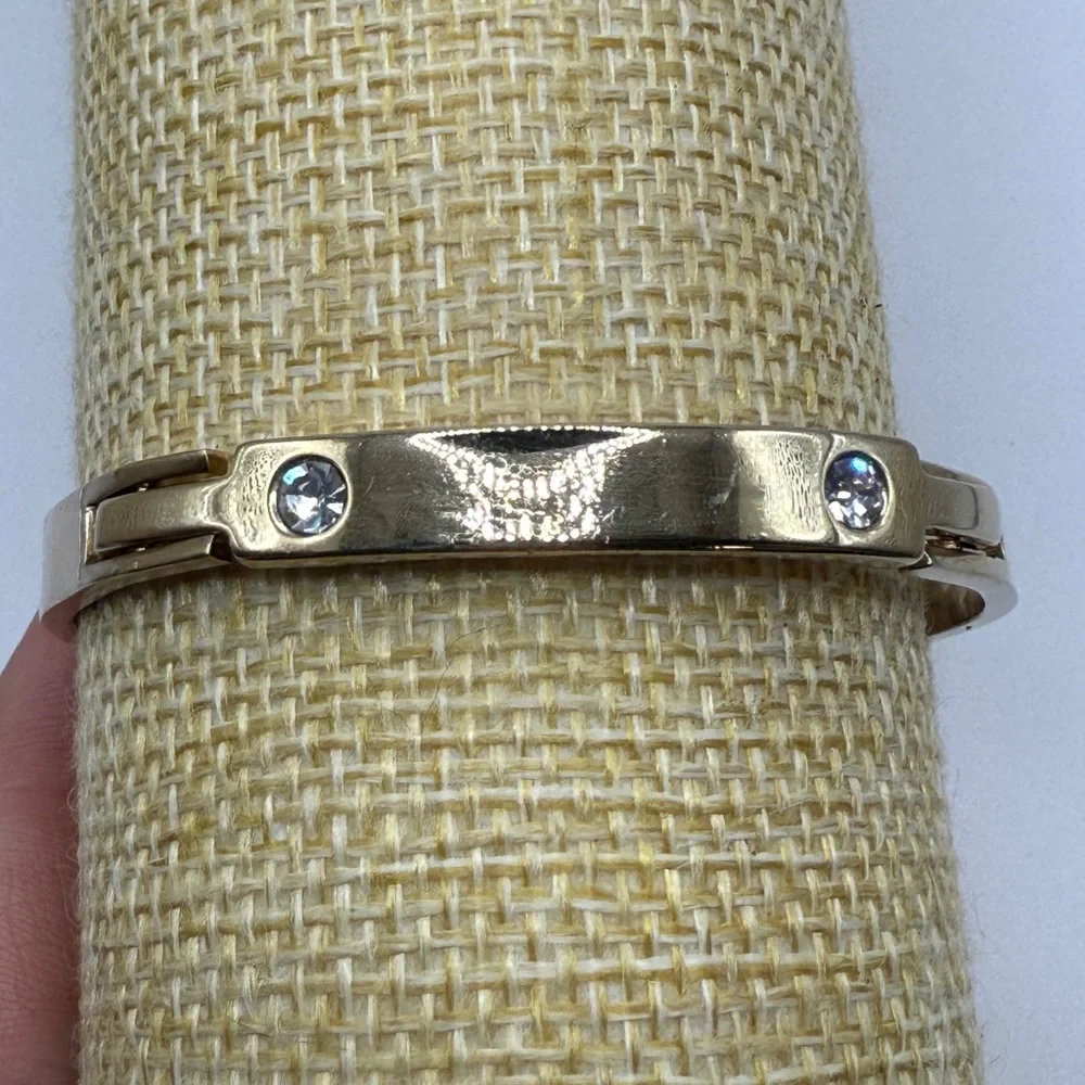 Ann Taylor‎ Hinged Bangle Elegant Gold Tone Bracelet with Crystal Accents